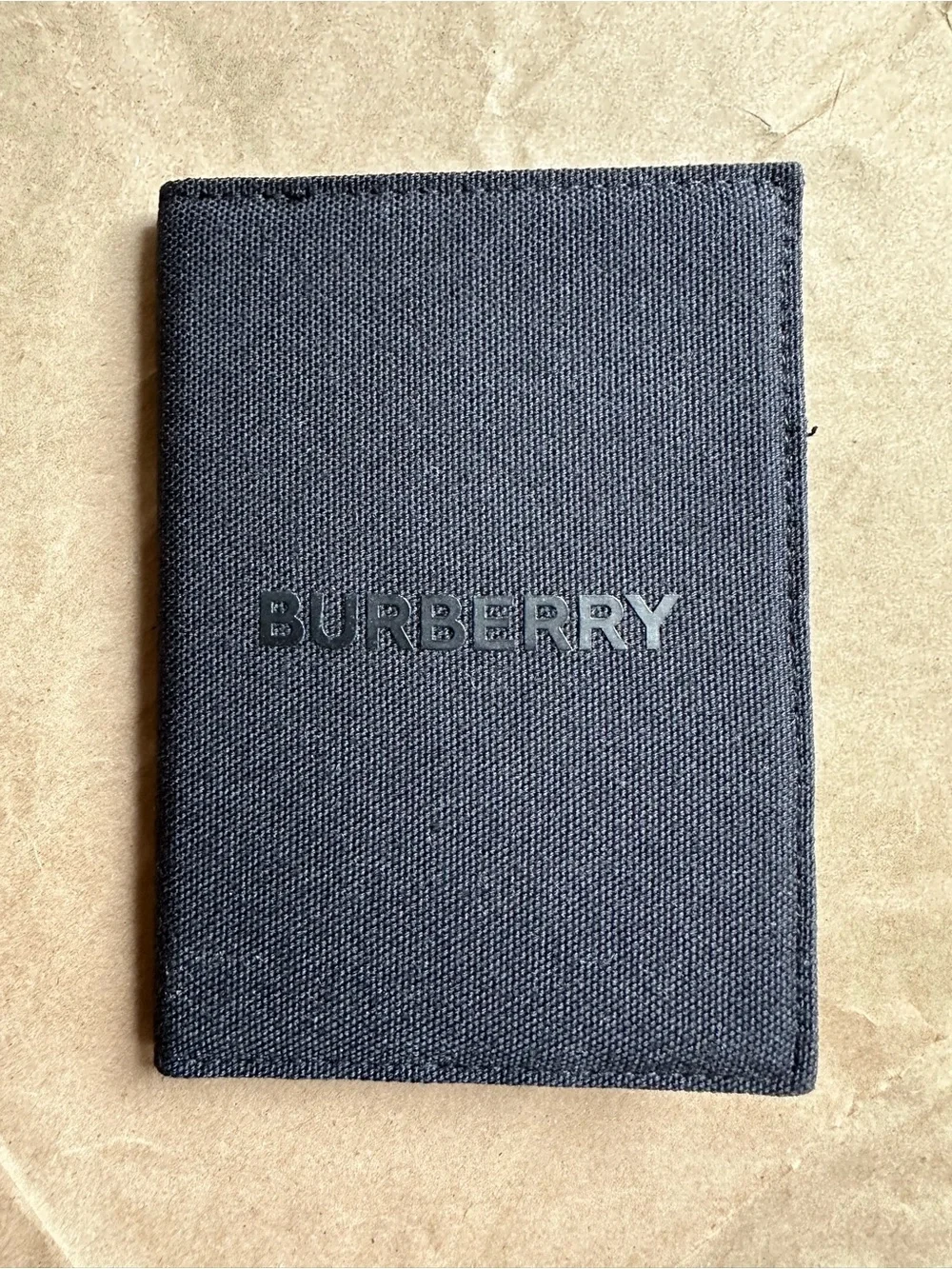 New BURBERRY Black Passport Holder Travel Wallet Canvas Card Case.